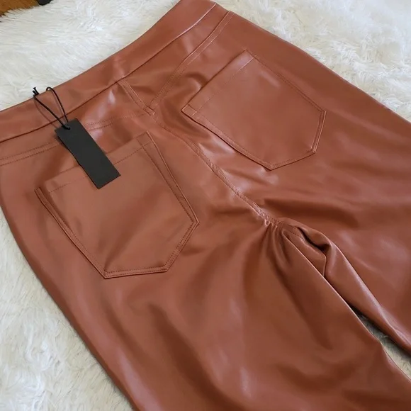 Blank NYC Baxter Ribcage Straight Leg Faux Leather Brown Ankle Pants size 30 - Picture 9 of 9